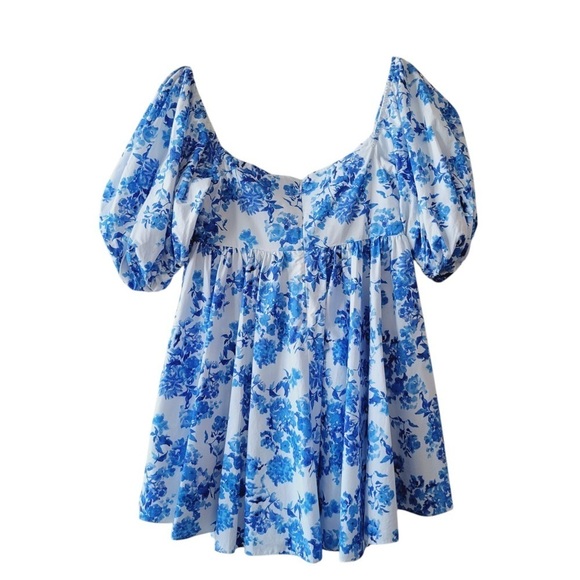 Caroline Constas White and Blue Floral Brie Mini Dress - Picture 2 of 12